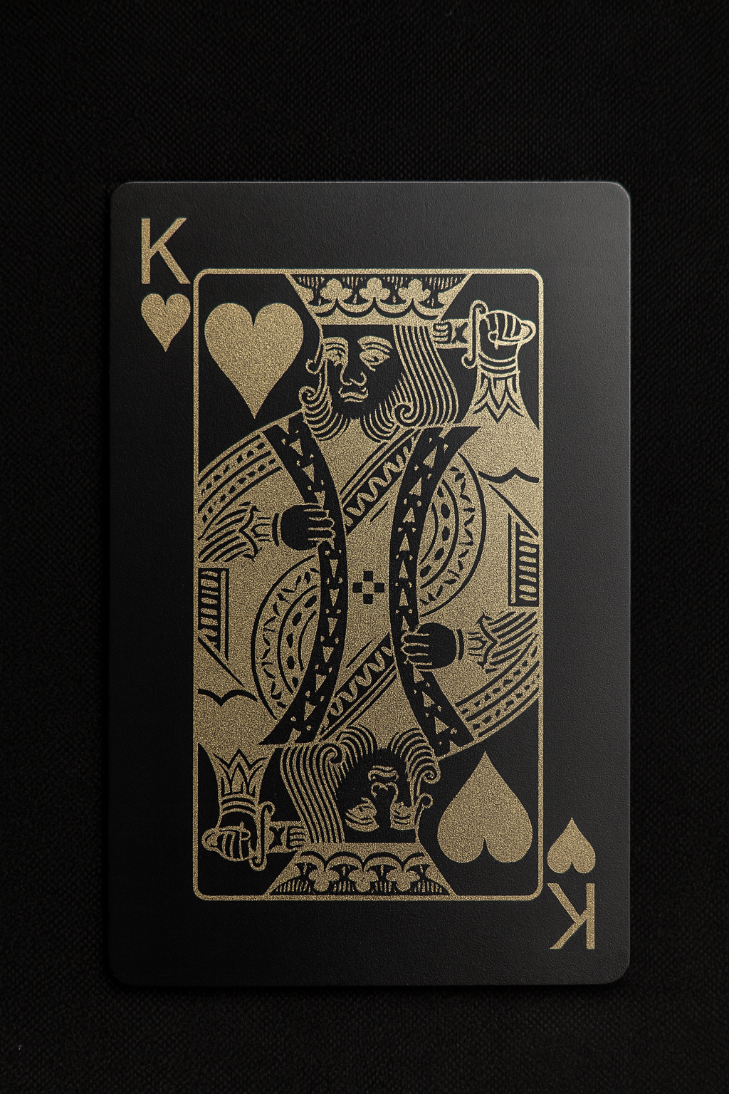 Black/silver metal playing card with a King of Hearts design on a black background