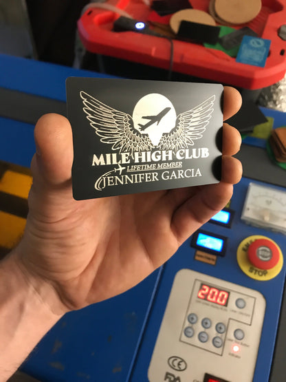 Mile high club, metal laser engraved novelty keepsake gift card