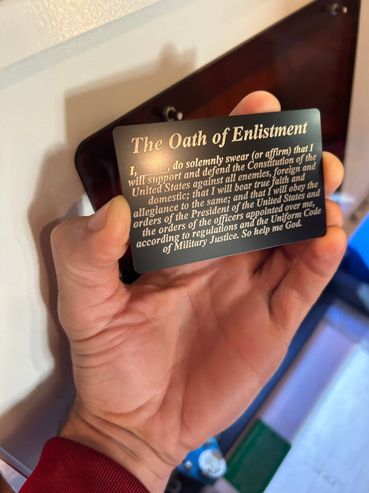 Metal oath of enlistment laser engraved keepsake card