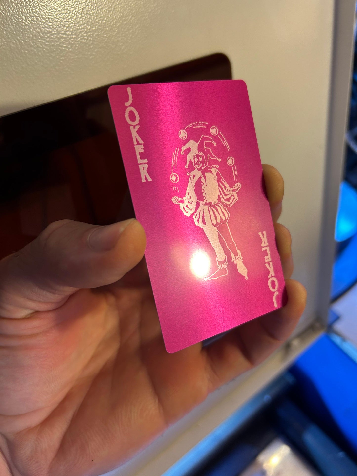 Metal Joker playing card in purple/silver