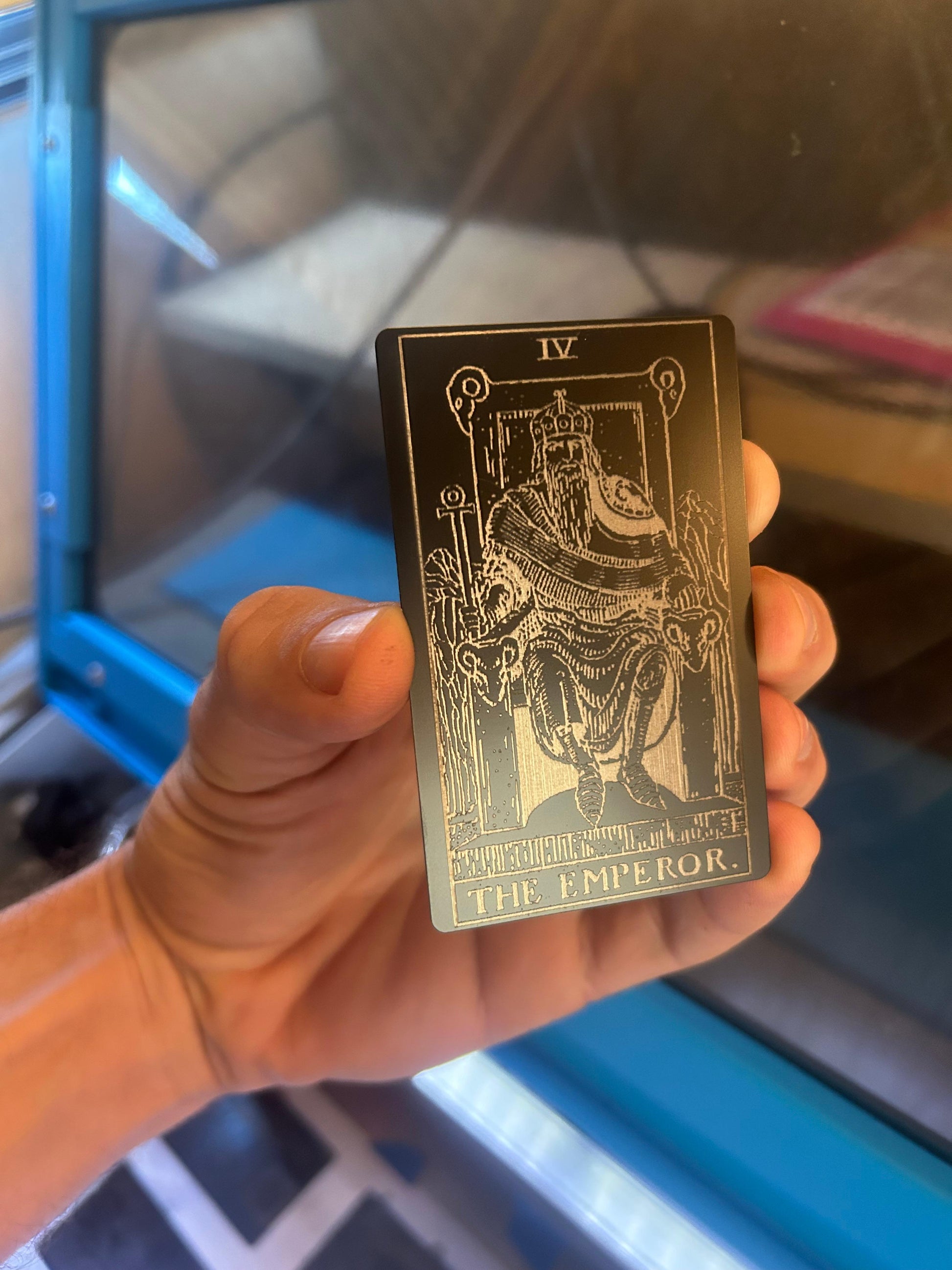Metal tarot card "The Emperor" laser engraved keepsake