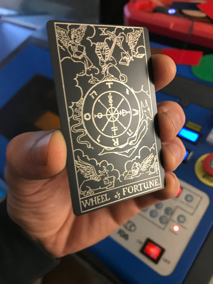 Metal Wheel of Fortune Tarot card laser engraved keepsake