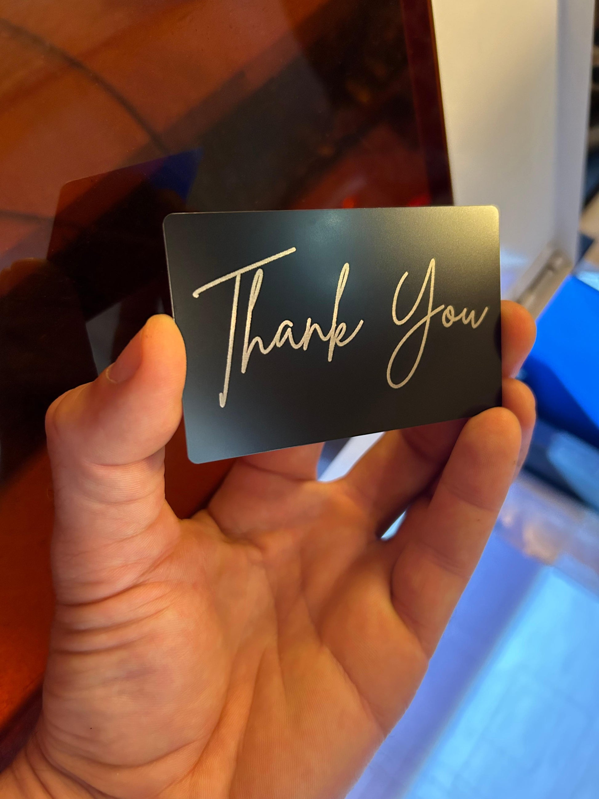 Metal Thank You greeting card in black/silver