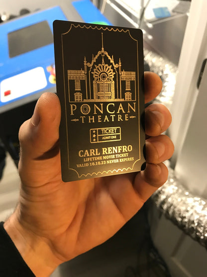 laser engraved metal theater ticket card