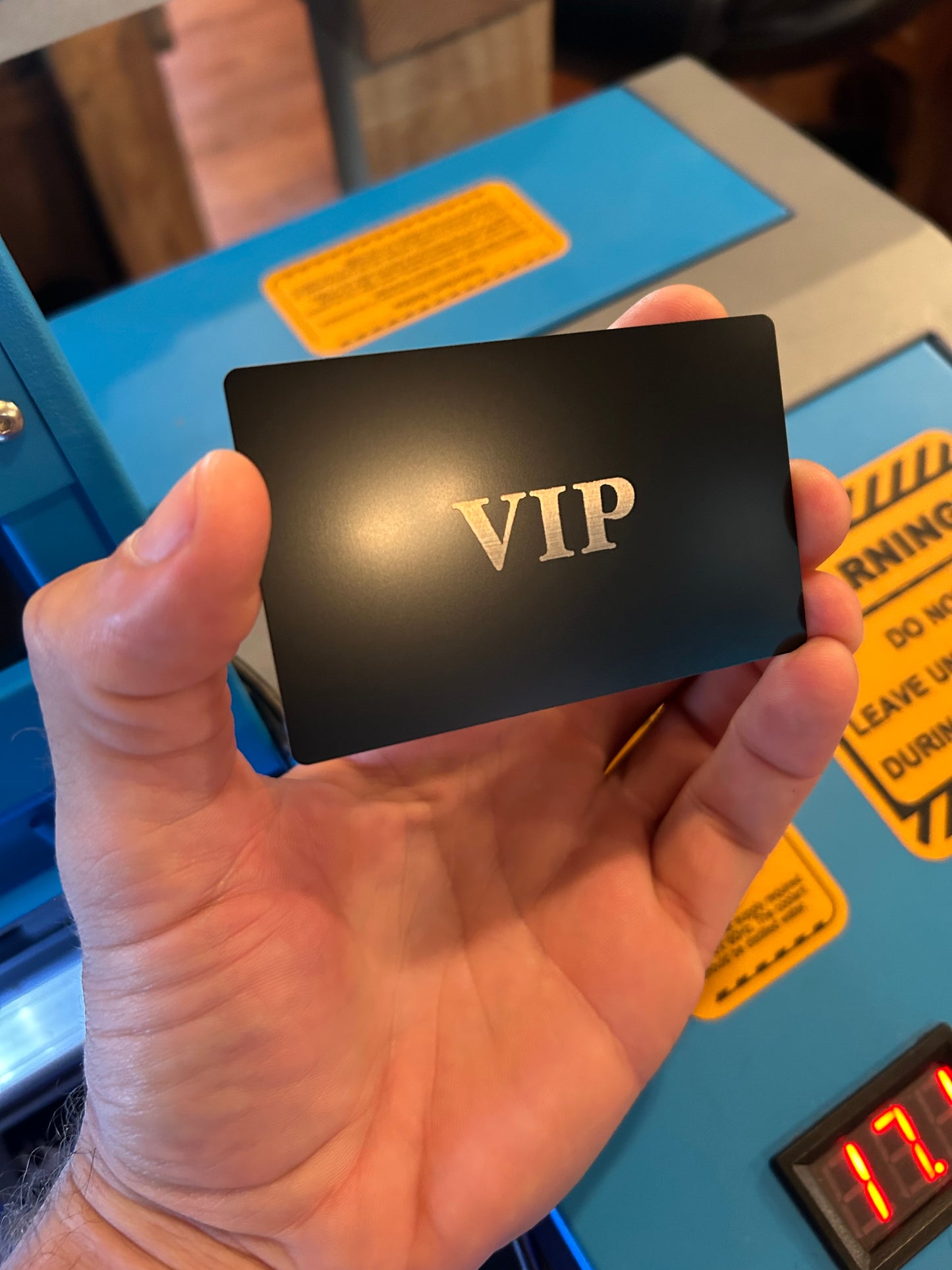 Laser engraved metal VIP keepsake card in black/silver