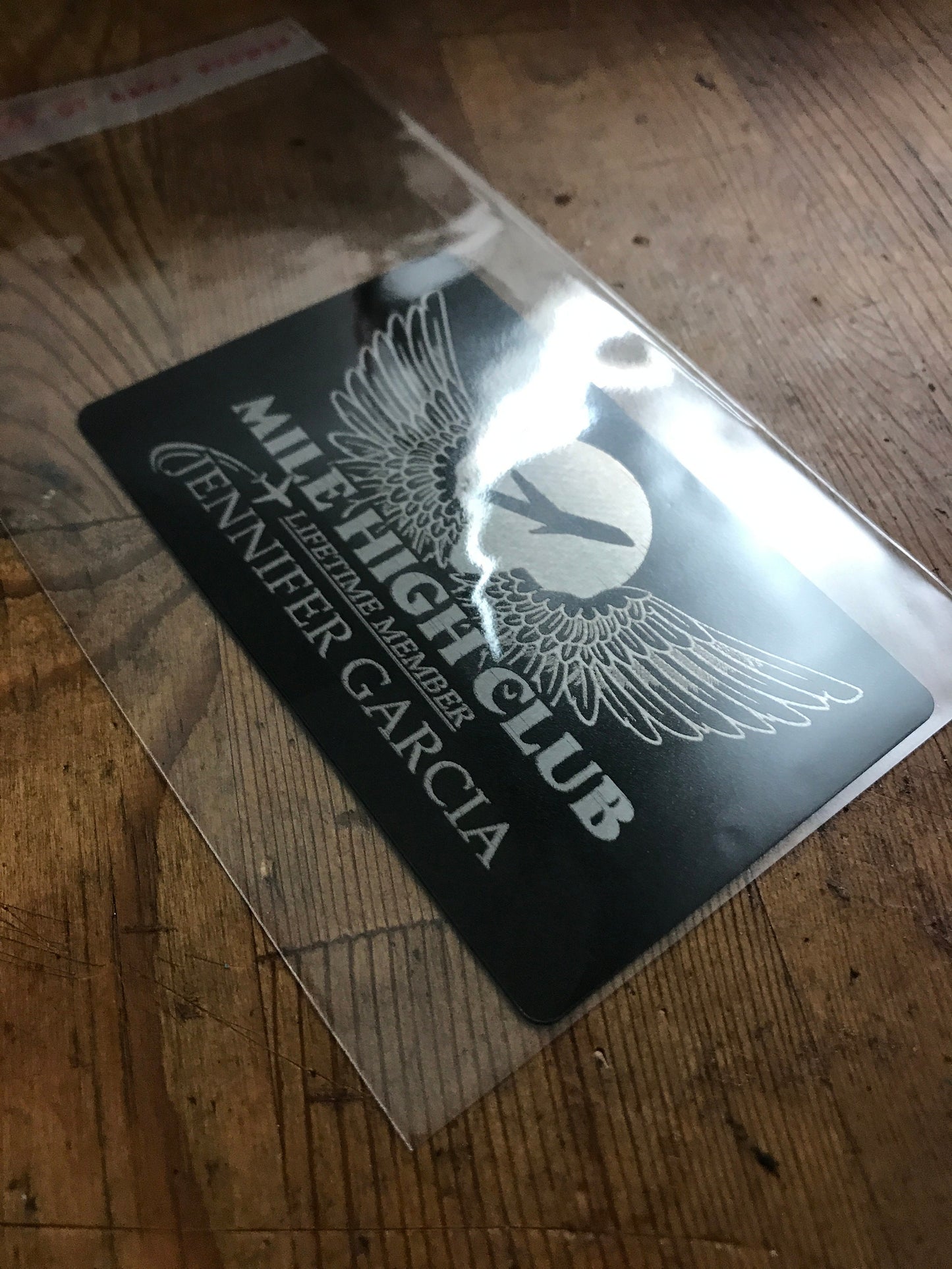Metal mile high club card with personalized laser engraving