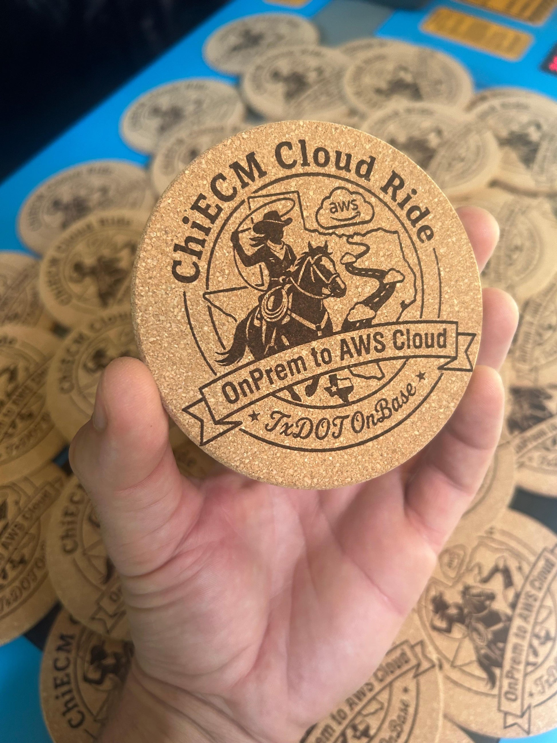 Laser engraved cork coaster with personalized artwork