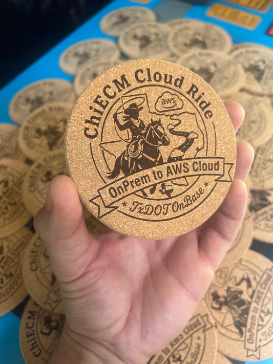 Laser engraved cork coaster with personalized artwork