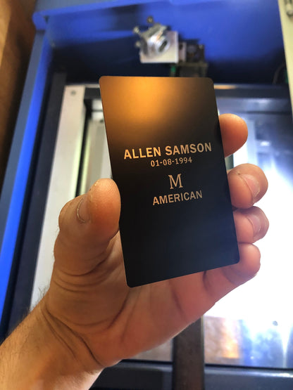 Laser engraved metal luggage tag card, with personalized text