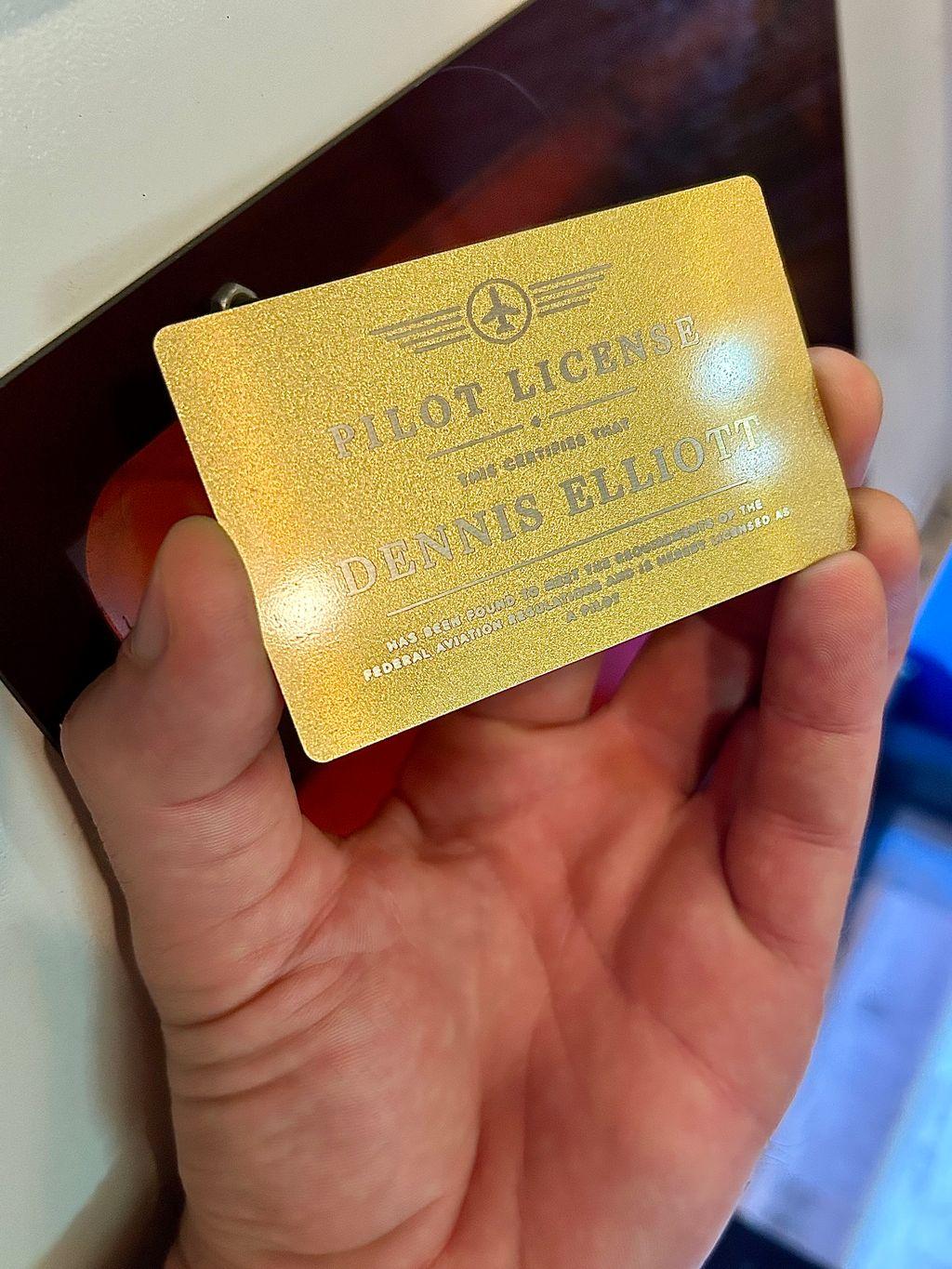 Laser engraved metal pilot license with personalized name in gold/silver anodized aluminum