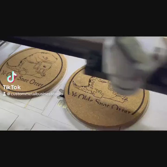 Video demonstration of laser engraving process for custom cork coaster production