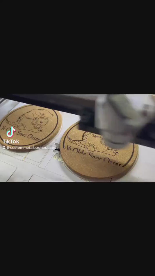 Laser engraving process for custom cork coaster production