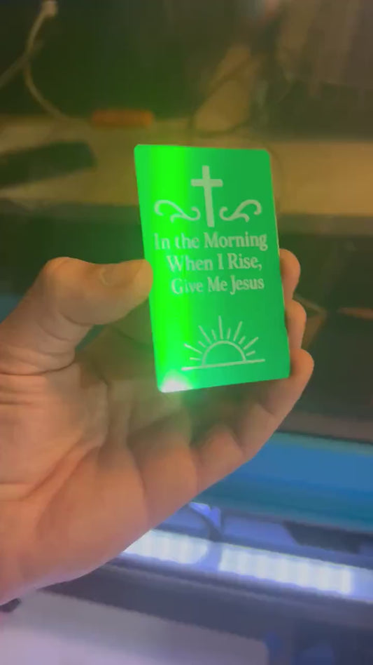 hand holding custom laser engraved metal card that says “I Wanna Be Where The People Aren’t” – funny inspirational gift