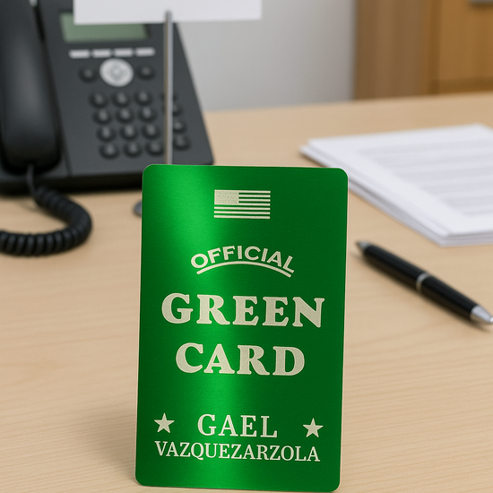 Metal Green Card video reel demonstrating Custom Name Engraving Gag Gift