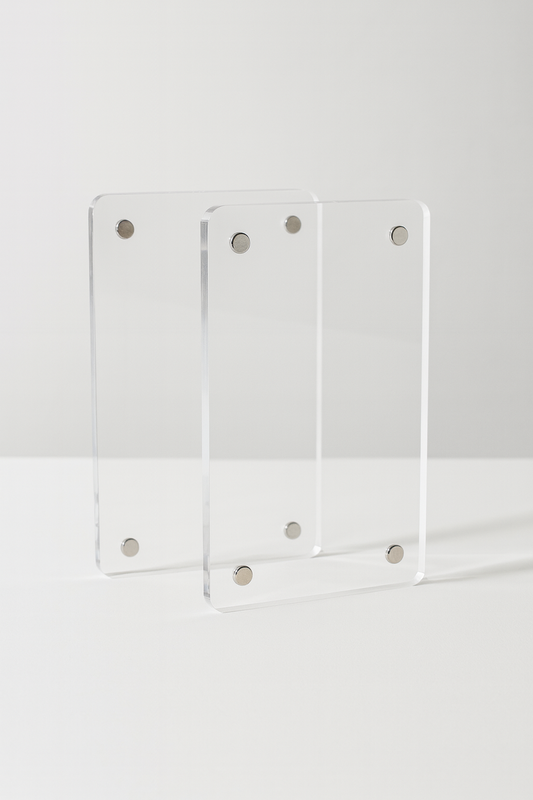 Clear acrylic display case on a white background