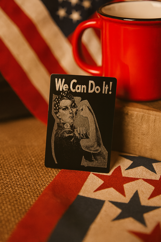 Laser engraved metal keepsake card We Can Do It, inspirational gifts for her