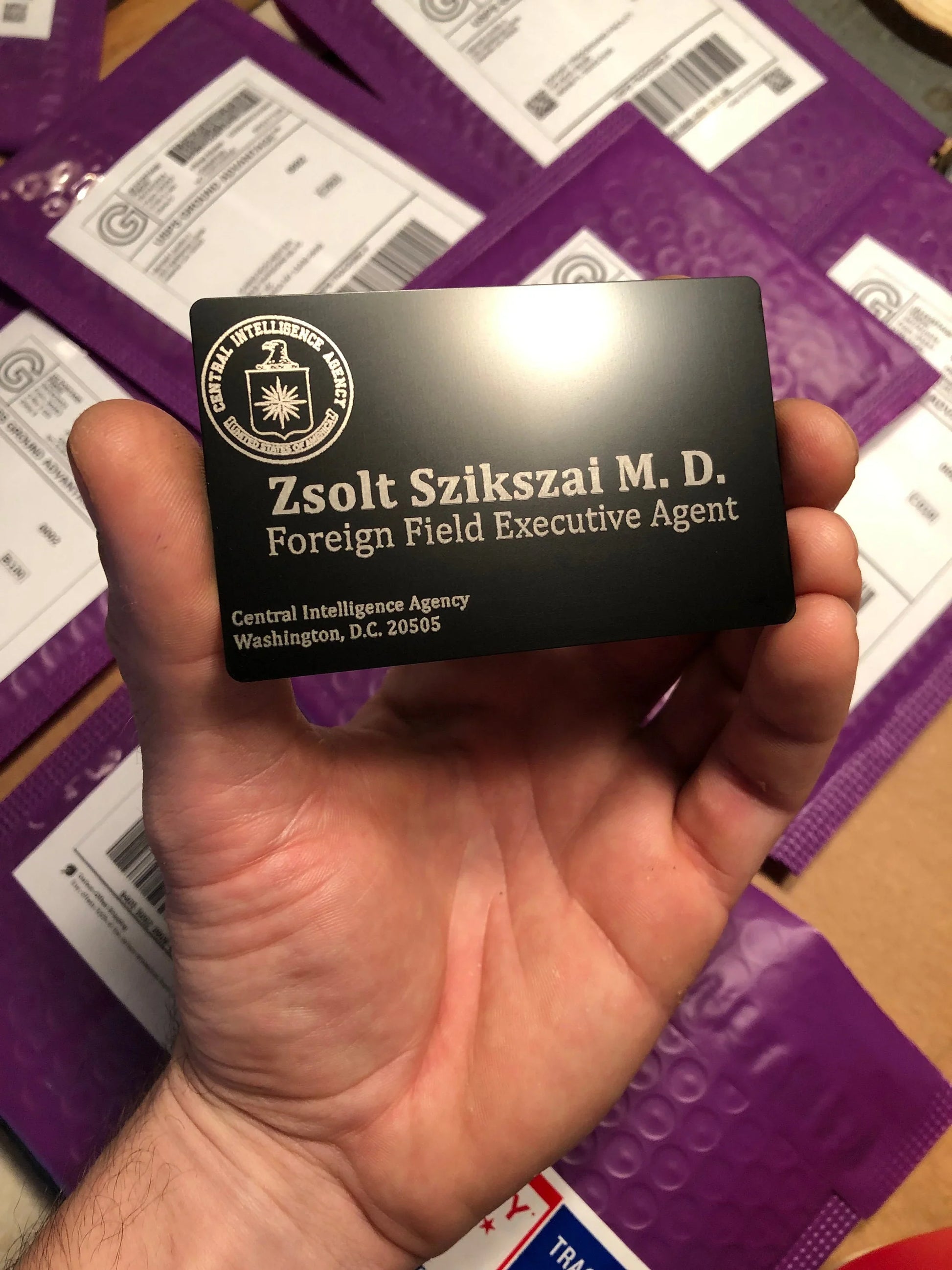 Metal Secret Agent CIA card with Personalized name engraving