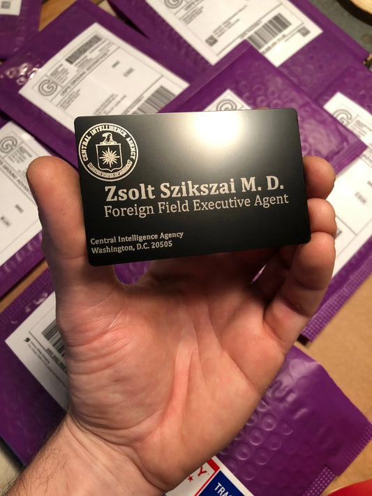 Metal Secret Agent CIA card with Personalized name engraving