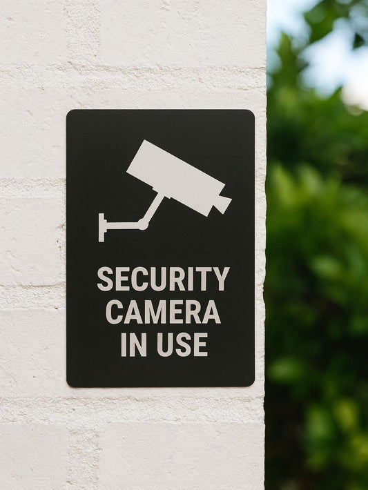 security camera in use metal sign