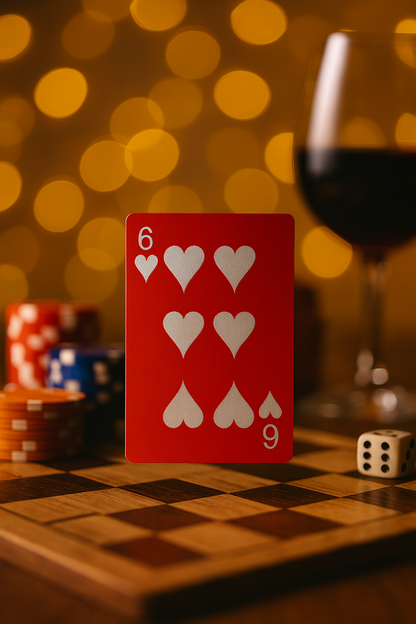 Laser engraved six of hearts metal playing card in anodized aluminum