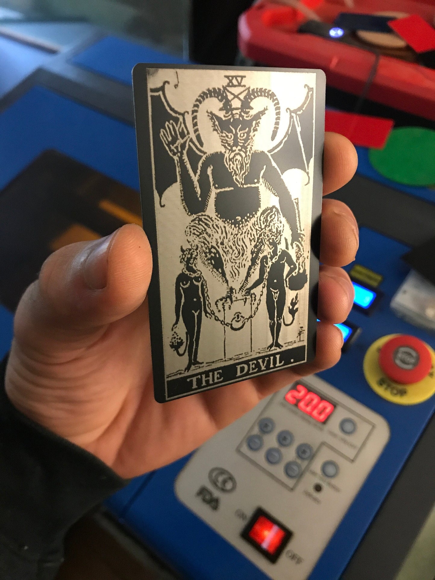 Metal "The Devil" tarot card laser engraving