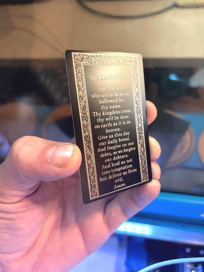 Metal Christian keepsake card – The Lord’s Prayer laser engraving