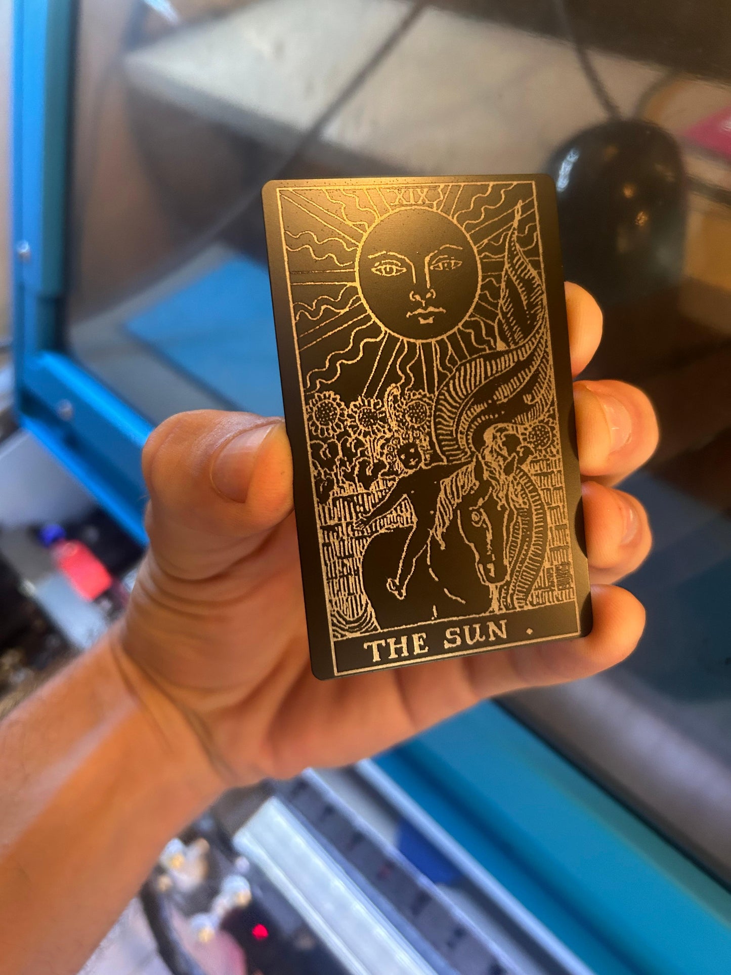 Metal "The Sun" tarot card laser engraved keepsake card