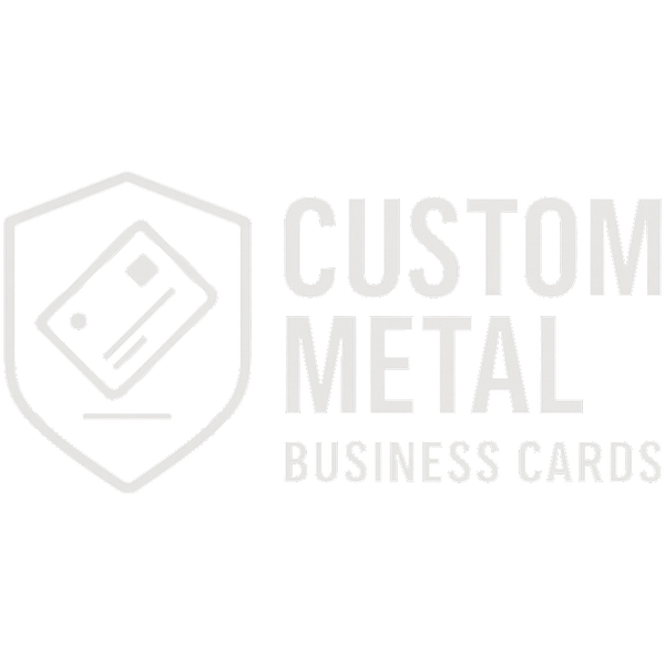 Logo for custom metal business cards with text and an icon on a transparent background