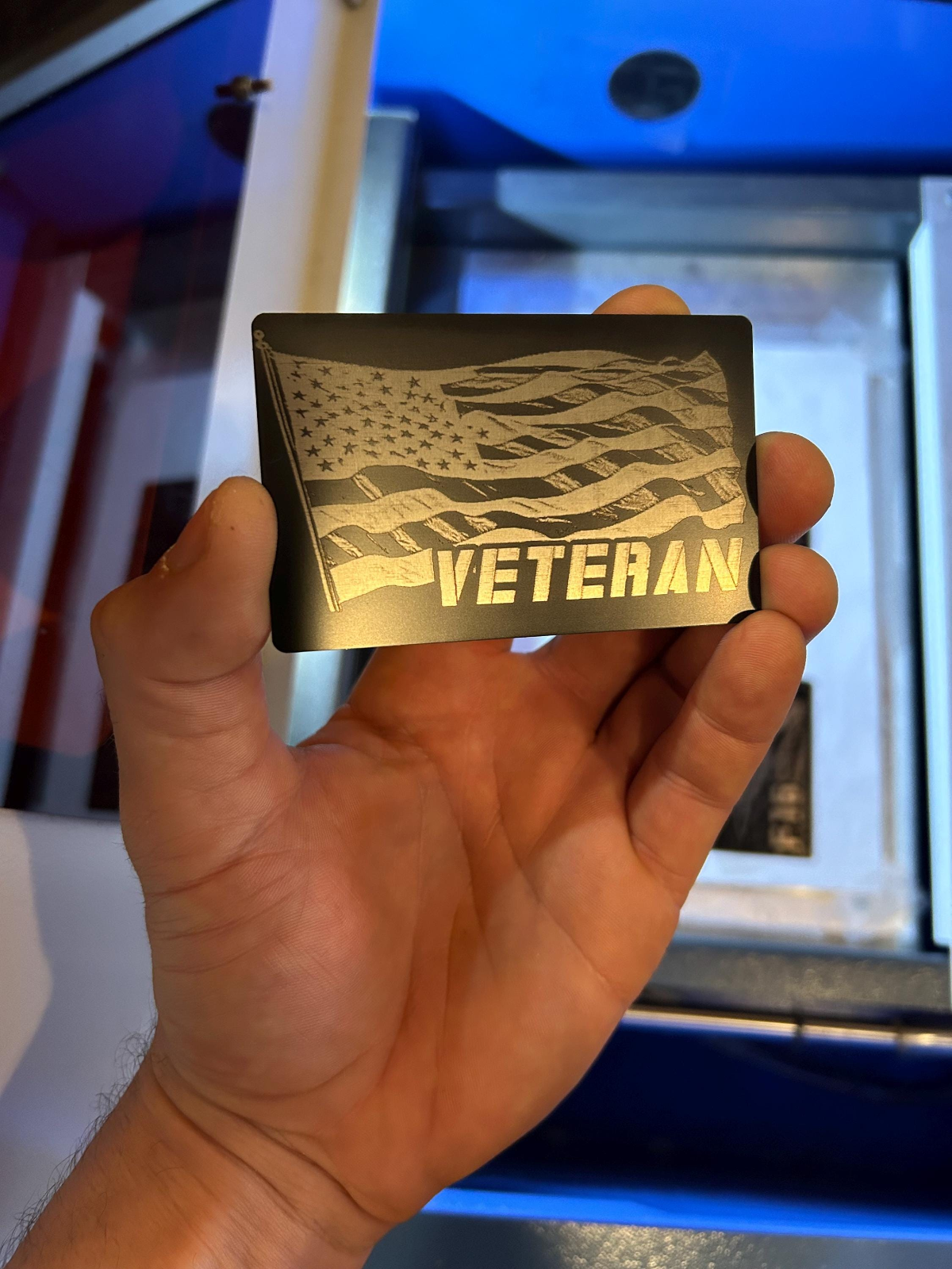 metal keepsake card with 'VETERAN' and an American flag design.